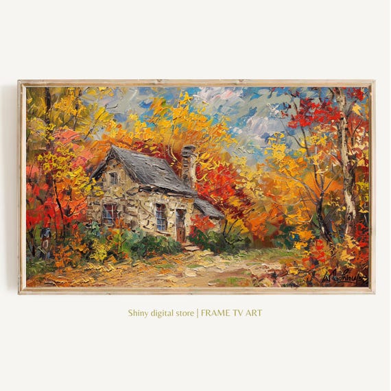 Frame Tv Art Fall Impressionist Painting Autumn Landscape Vintage Art For Tv Cute Cottage Art File