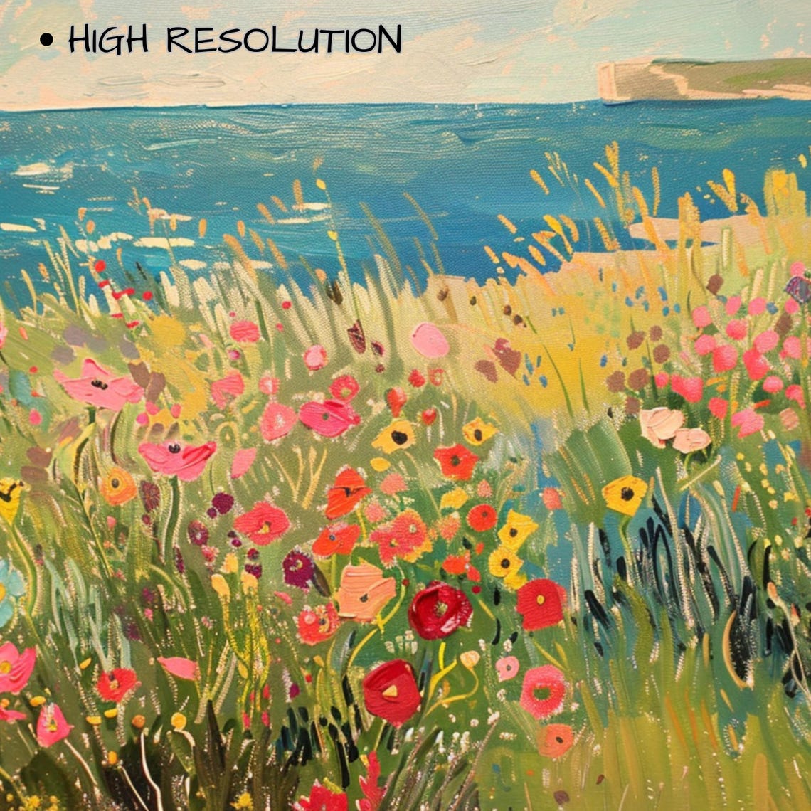 Frame Tv Art Summer Wildflower Field By Sea Vintage Spring Field Of Flowers Tv Art Warm Tone Cottagecore Tv Art - Image 3