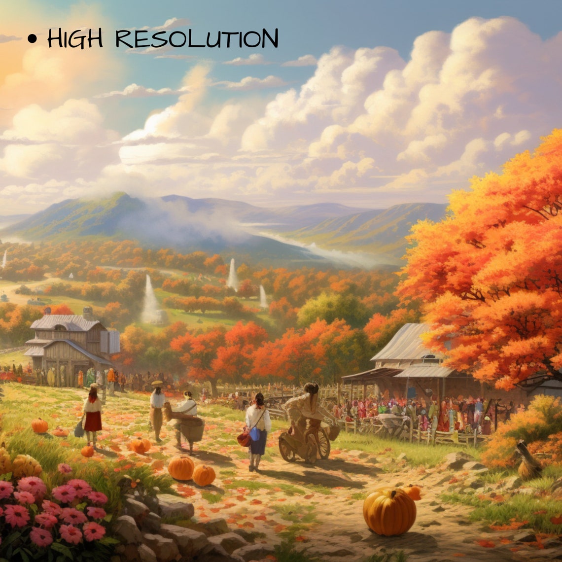 Autumn Harvest Festival Village Pumpkins Orange Maple Trees Poster - Image 3