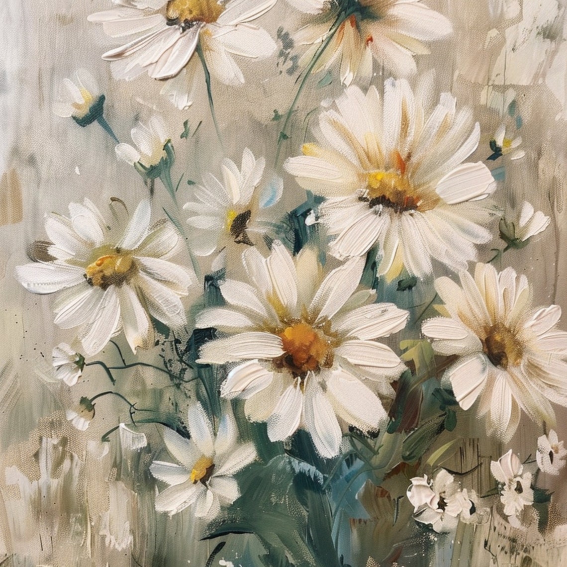 Wildflower Field Landscape Oil Painting Vintage Floral Farmhouse Spring Daisies Neutral Wall Art Print Mothers Day 2024 - Image 3
