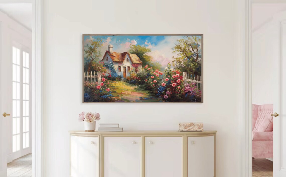 Thatched Cottage Rose Garden White Picket Fence Countryside Art Poster - Image 2