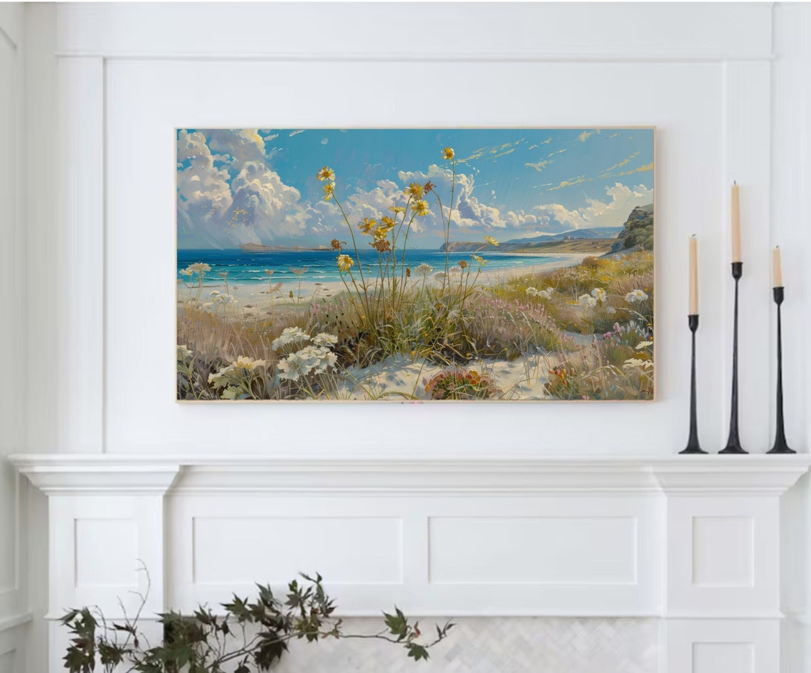 Coastal Wildflower Tv Art Summer Tv Art Frame Tv Art Spring Tv Art Wildflower Art Beach Decor Vintage Beach Tv Art Floral Art - Image 2