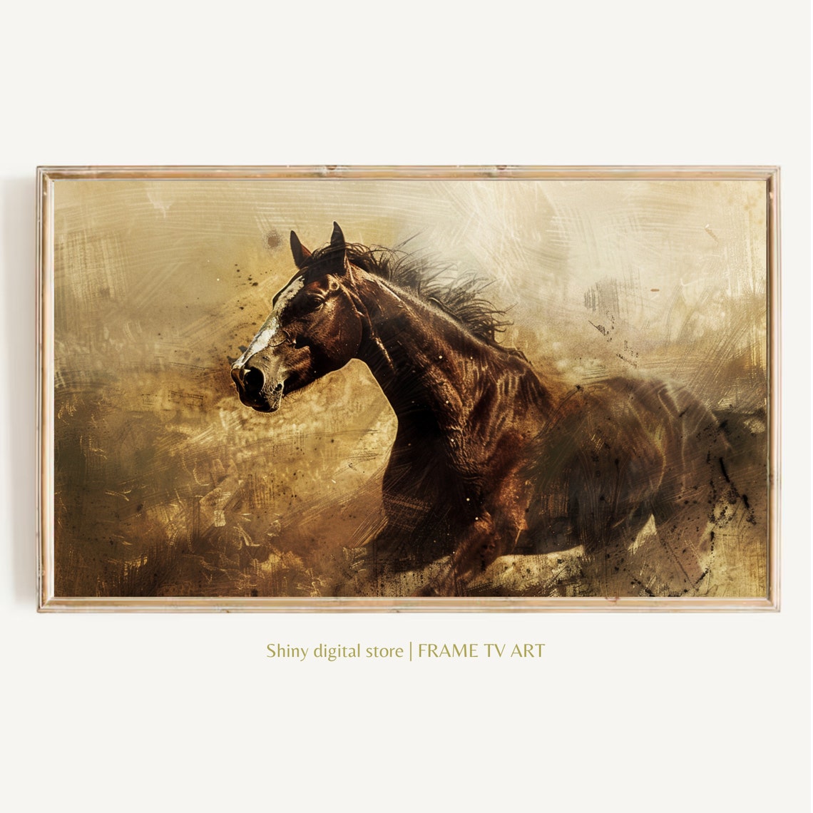 Frame Tv Art Farmhouse Beautiful Vintage Horse Instant Farmhouse Wildlife Animal Painting Dark Tv A013