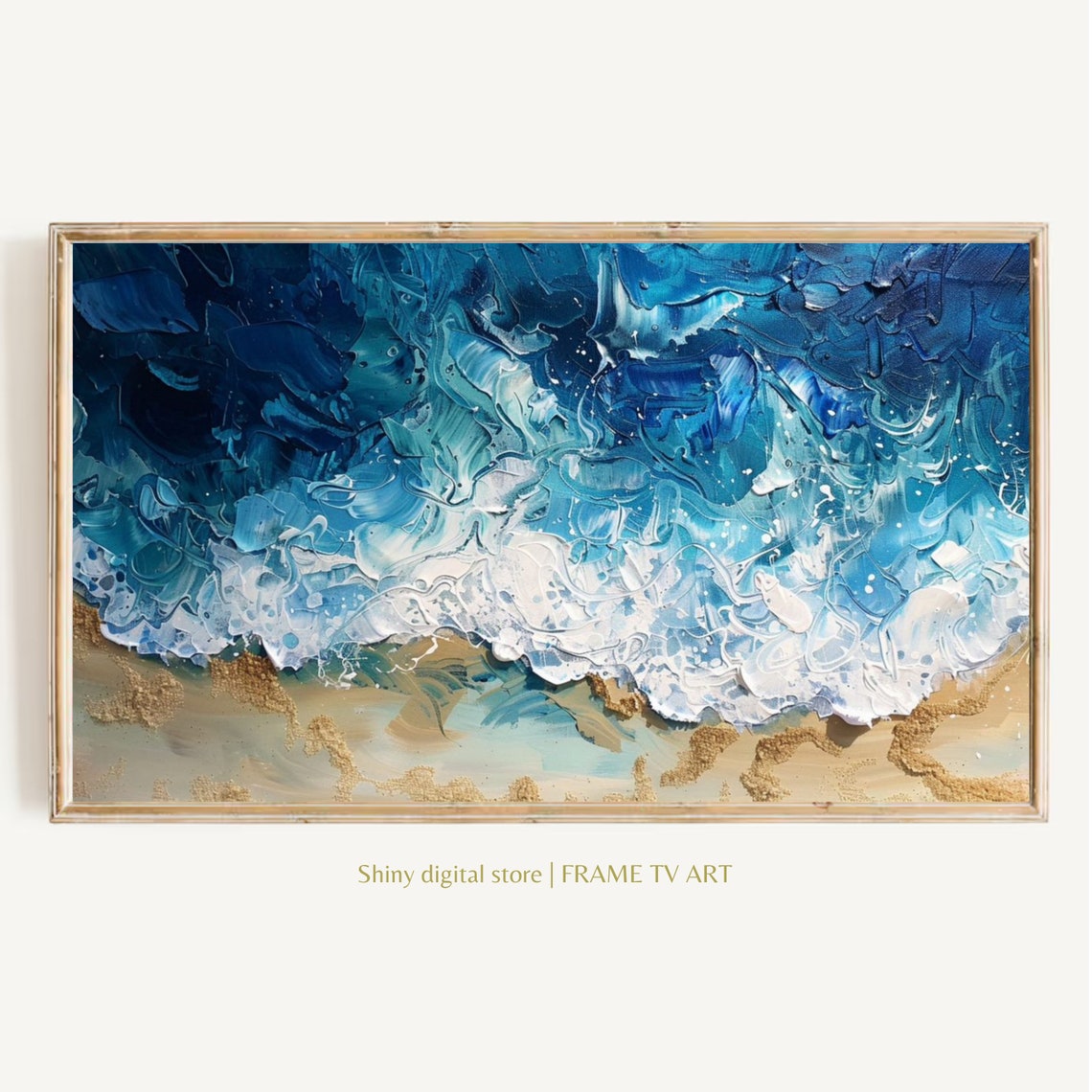 Abstract Ocean Waves Impasto Aerial Blue Sea Foam Coastal Art Poster