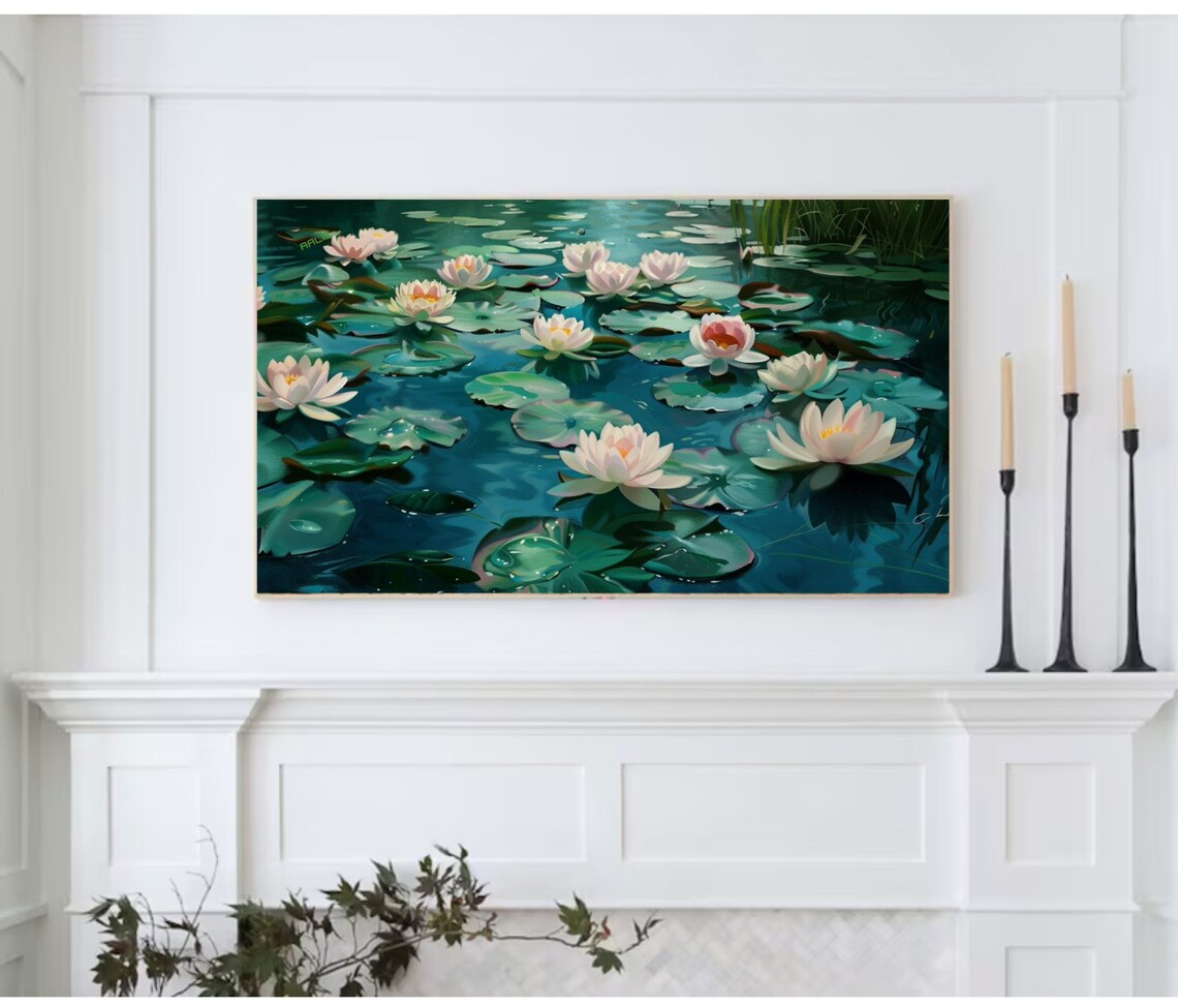 Water Lilies Pink Blossoms Tranquil Pond Lily Pads Botanical Painting Art Poster - Image 2