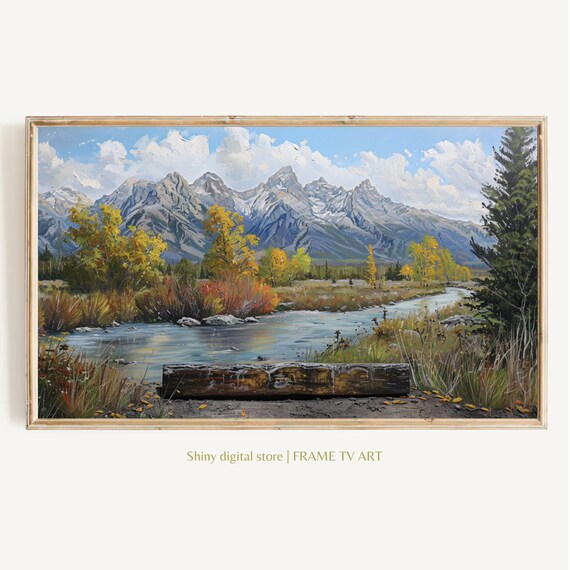 Frame Tv Art Frame Tv Art River Mountains Painting Scenic Landscape Art River And Mountains Art For Tv