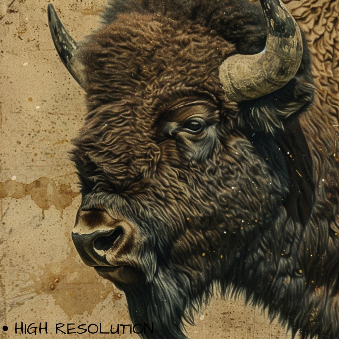 American Bison Head Vintage Rustic Grunge Western Wildlife Art Poster - Image 3