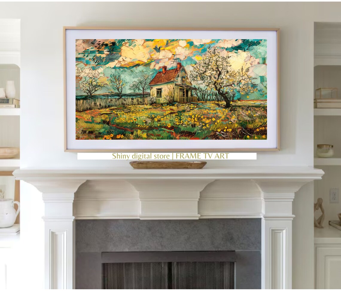 Van Gogh Style Cottage Blossom Trees Impasto Spring Art Poster - Image 3