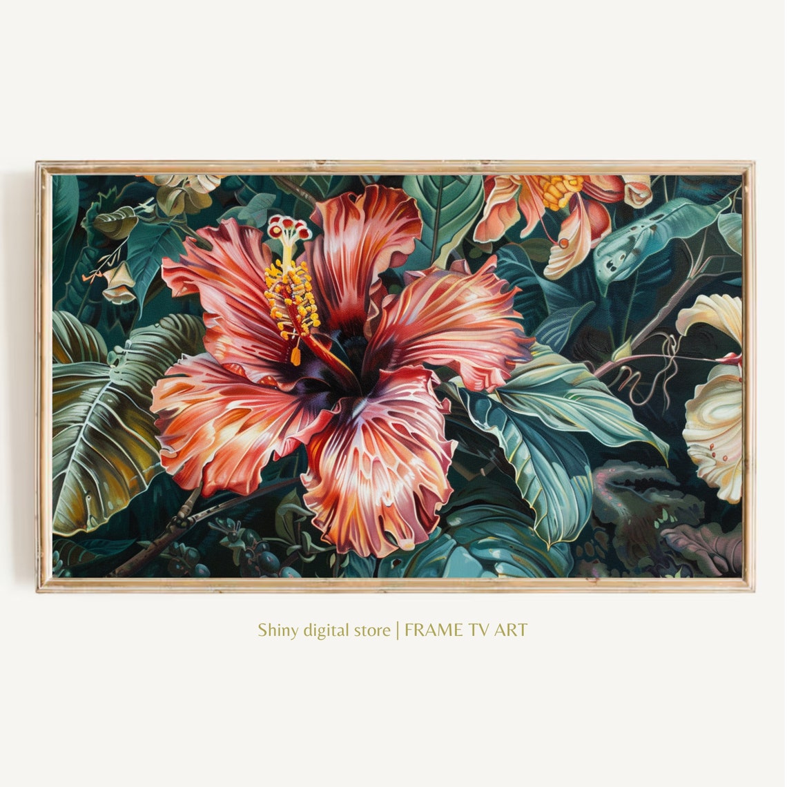 Tropical Hibiscus Bloom Botanical Painting Deep Green Jungle Art Print