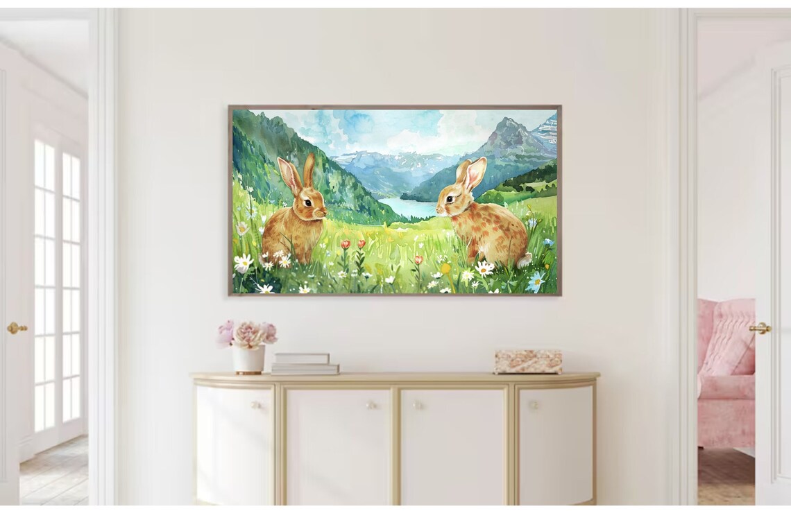 Easter Bunny Frame, Spring Floral TV Art - Image 2