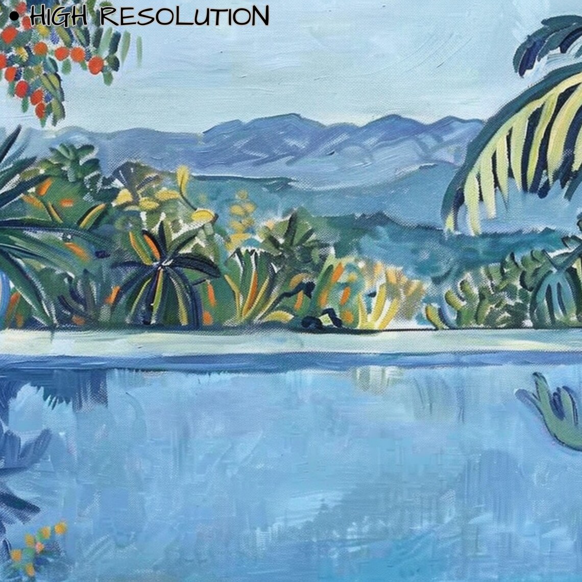 Tropical Pool Palm Trees Terracotta Pots Mountain View Art Poster - Image 3