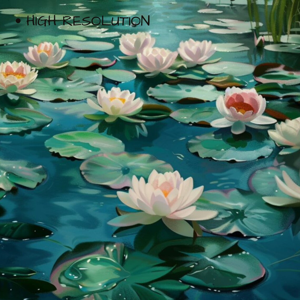 Water Lilies Pink Blossoms Tranquil Pond Lily Pads Botanical Painting Art Poster - Image 3