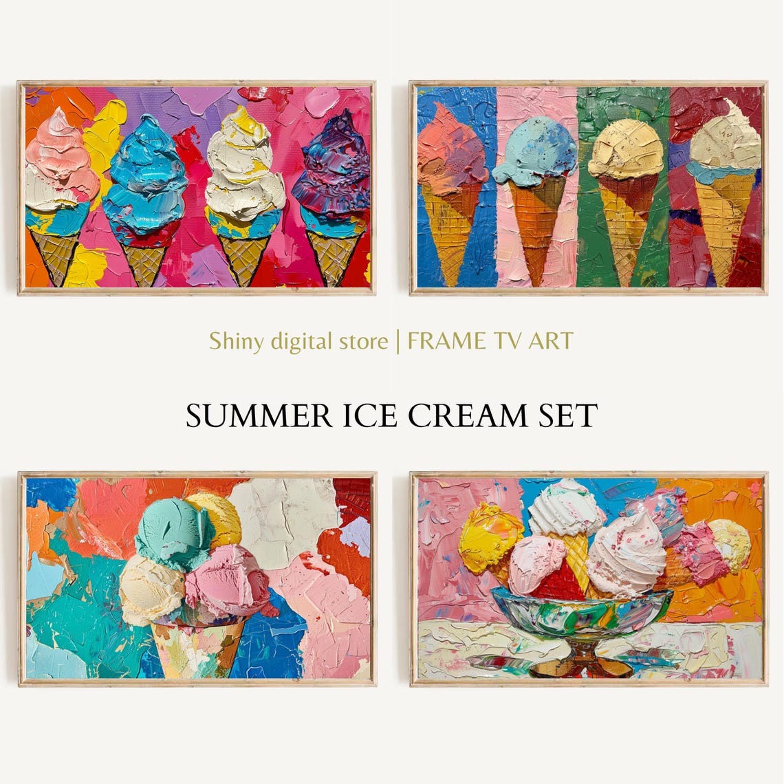 Pop Art Ice Cream Cones Set Colorful Summer Textured Art Poster