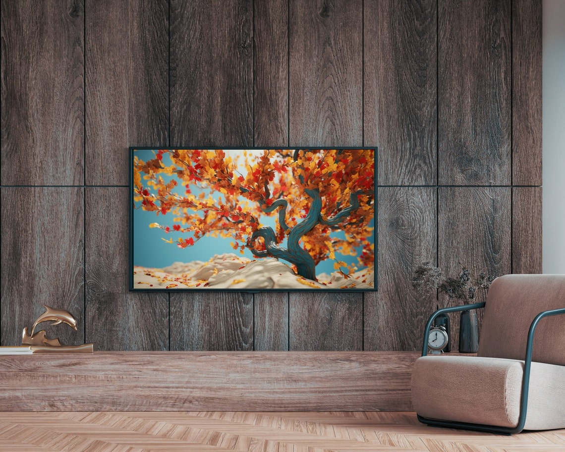 Twisted Autumn Tree Fall Foliage Whimsical Nature Painting Wall Art - Image 2