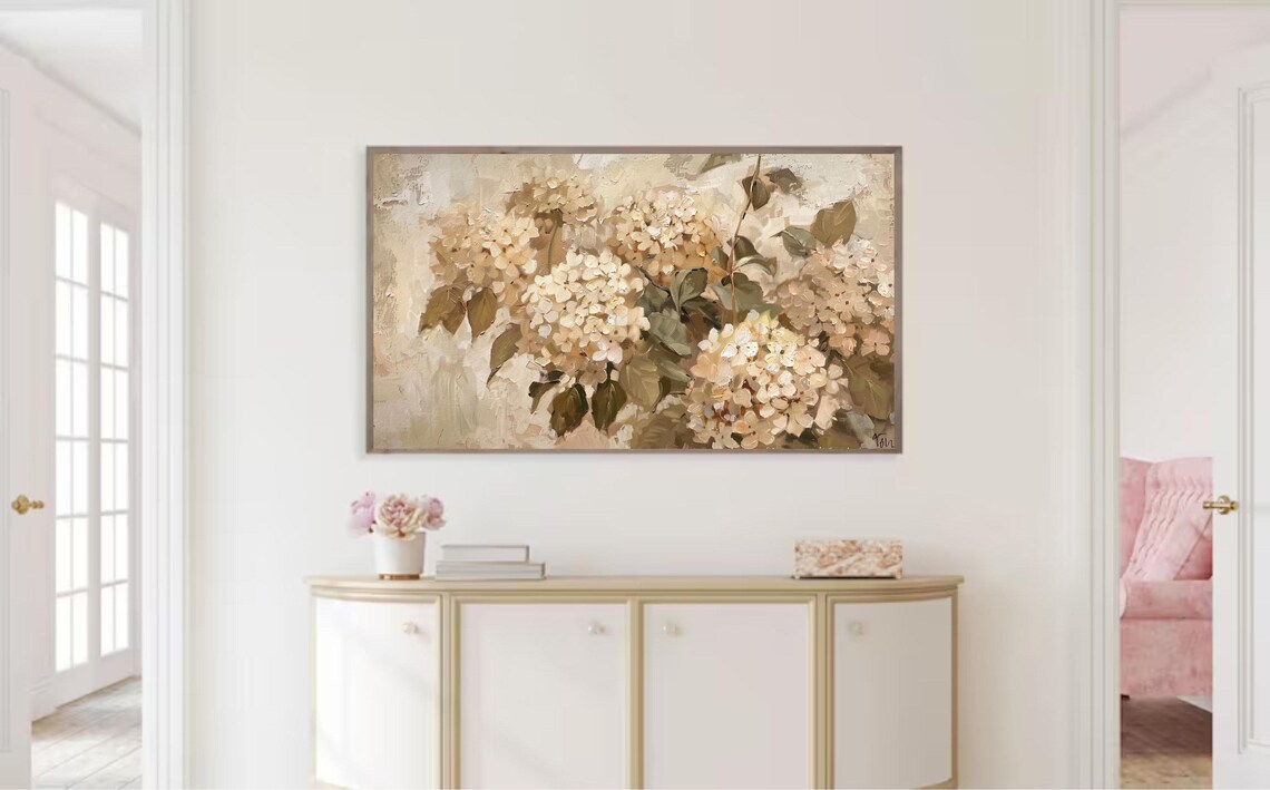 Fall Floral Hydrangea Painting, Autumnal Neutral Tones - Image 3