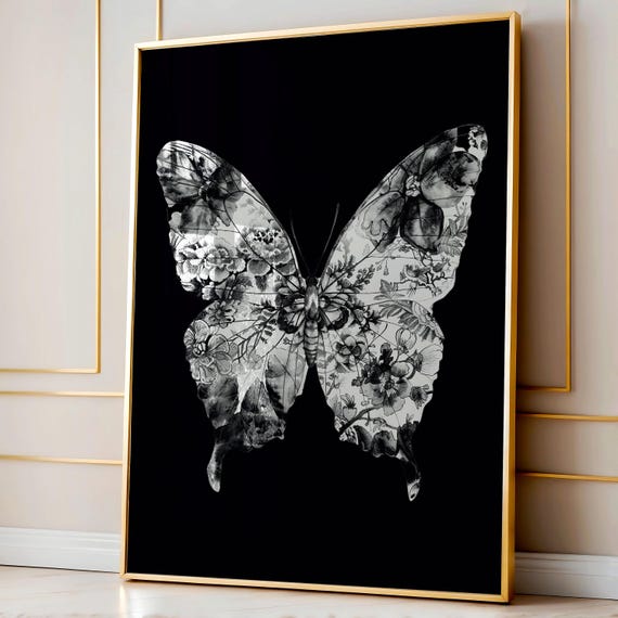 Black Butterfly Vintage Print A1 Butterfly Whimsigoth Wall Art Dark Academia Home Decor Dark Cottagecore Decor Botanical Insect Aesthetic