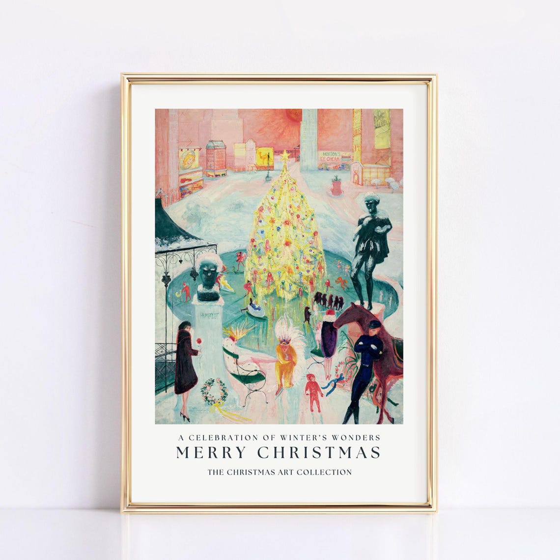 Vintage City Square Christmas Tree Ice Skaters Holiday Poster