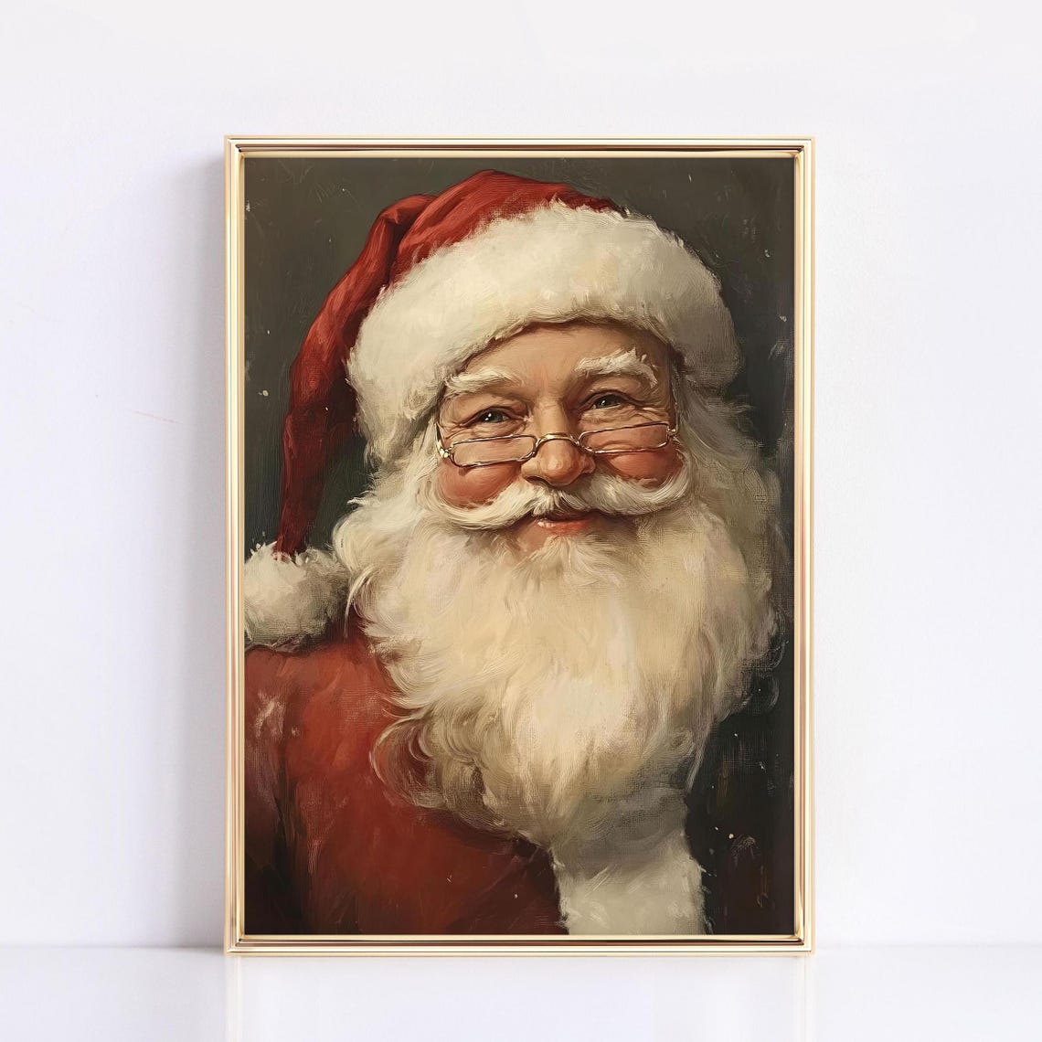 Vintage Santa Claus Portrait Print Christmas Wall Art Winter Holidays Painting Farmhouse Christmas Decor Santa Claus Art Rustic Winter Print