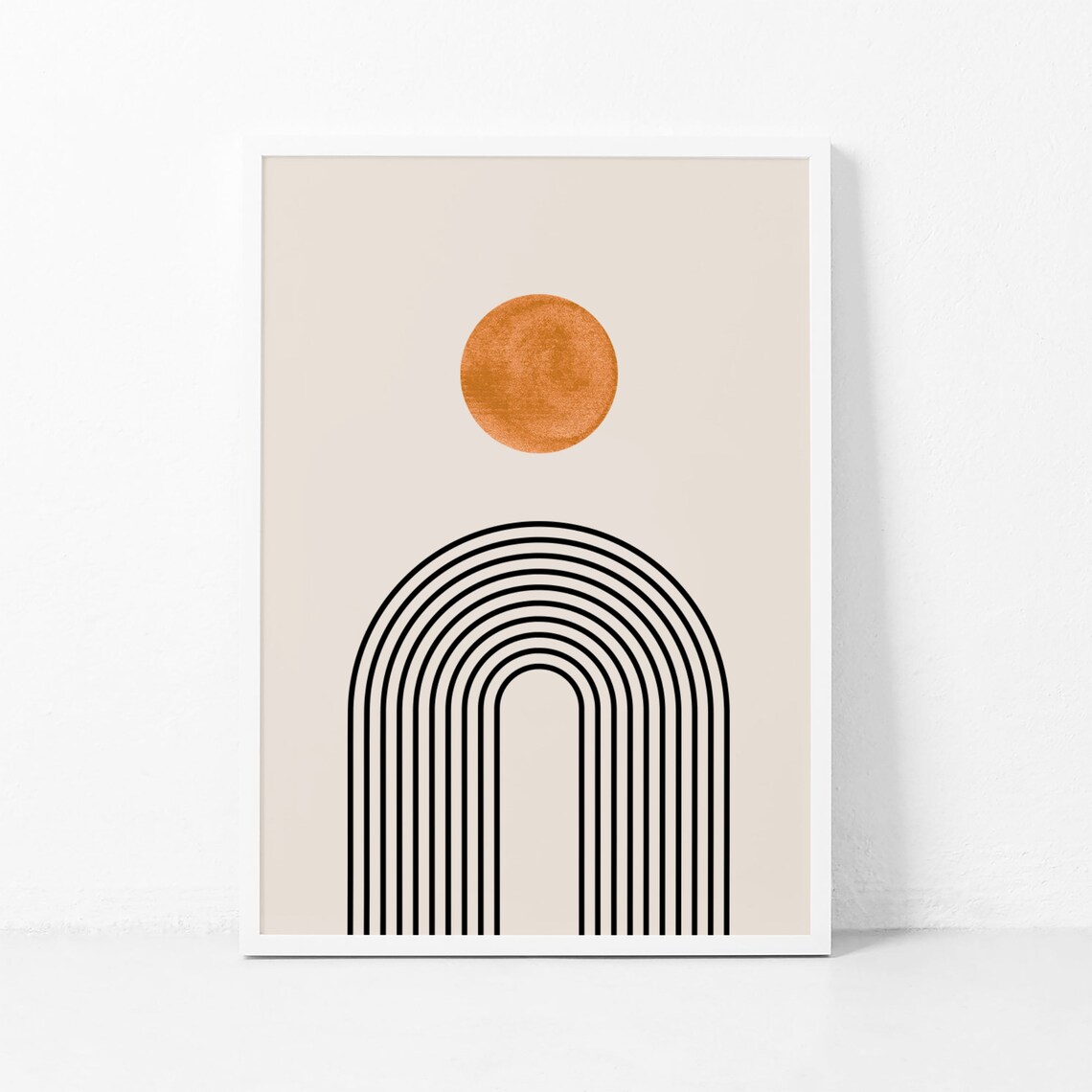 Terracotta Sun Black Rainbow Arches Minimalist Mid Century Poster
