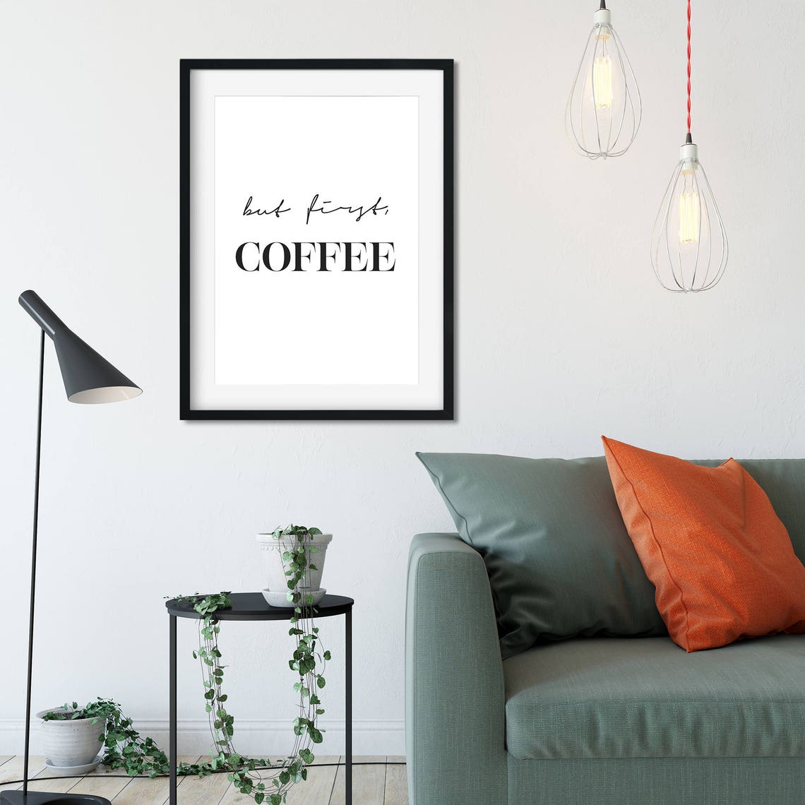But First Coffee Black White Script Kitchen Morning Quote Poster - Image 3