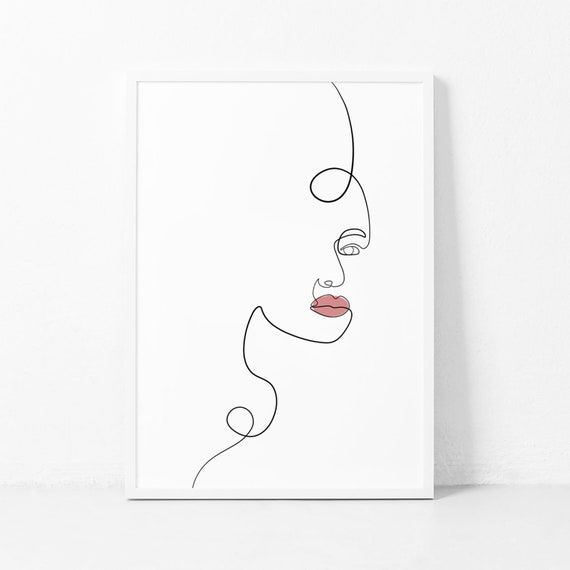 Continuous Line Woman Profile Pink Lips Minimalist Abstract Poster