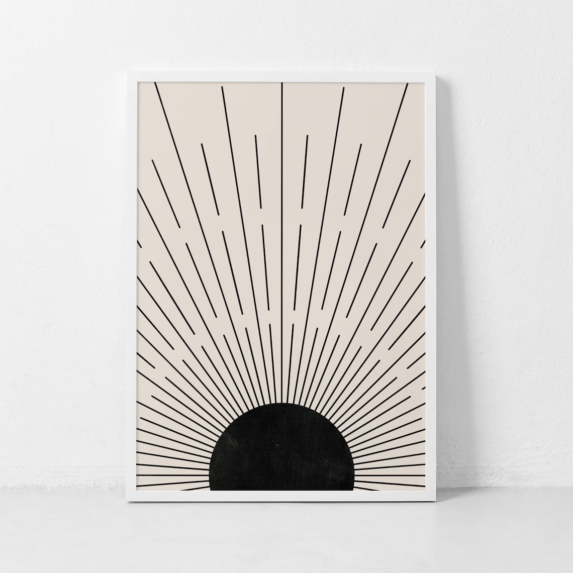 Black Sunburst Mid Century Modern Abstract Art Print