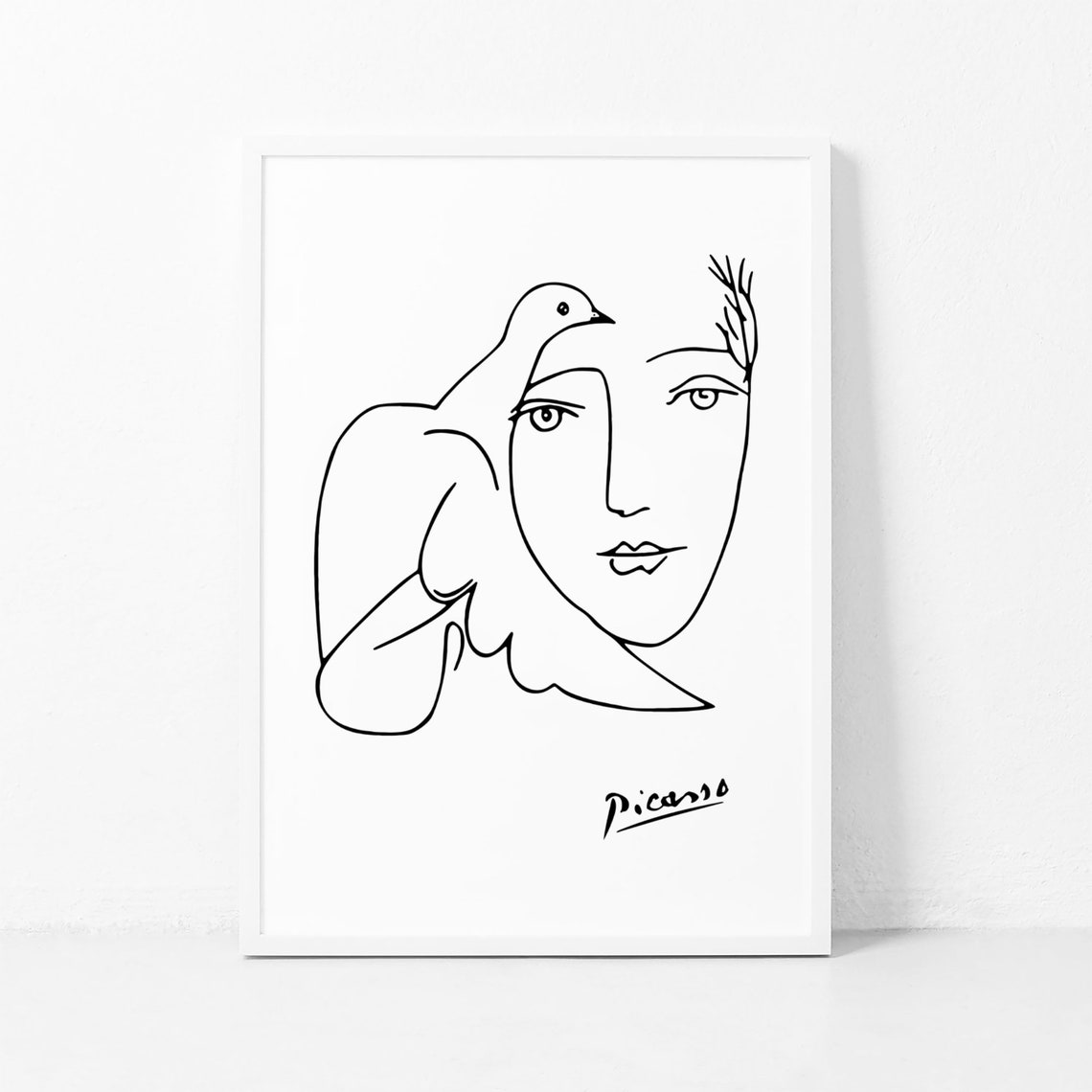 Picasso Style Woman Face Dove Line Art Sketch Minimalist Poster - Image 3