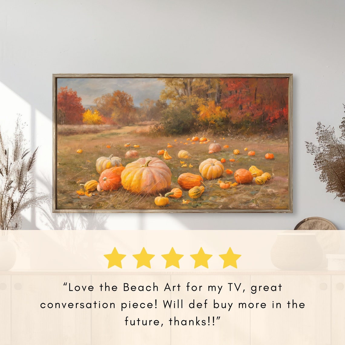 Countryside Field Scattered with Pumpkins Gourds Autumn Trees Poster - Image 2