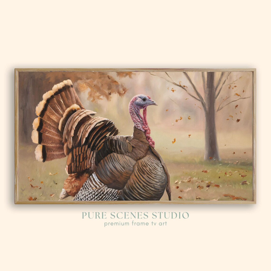 Wild Turkey Close Up in Autumn Woods Vintage Thanksgiving Wall Art