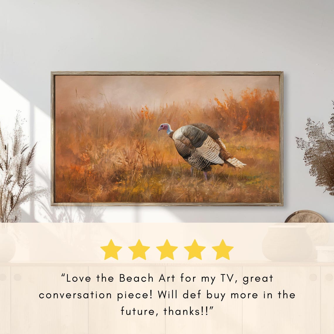 Wild Turkey Walking Through Misty Autumn Grass Field Scene Poster - Image 2