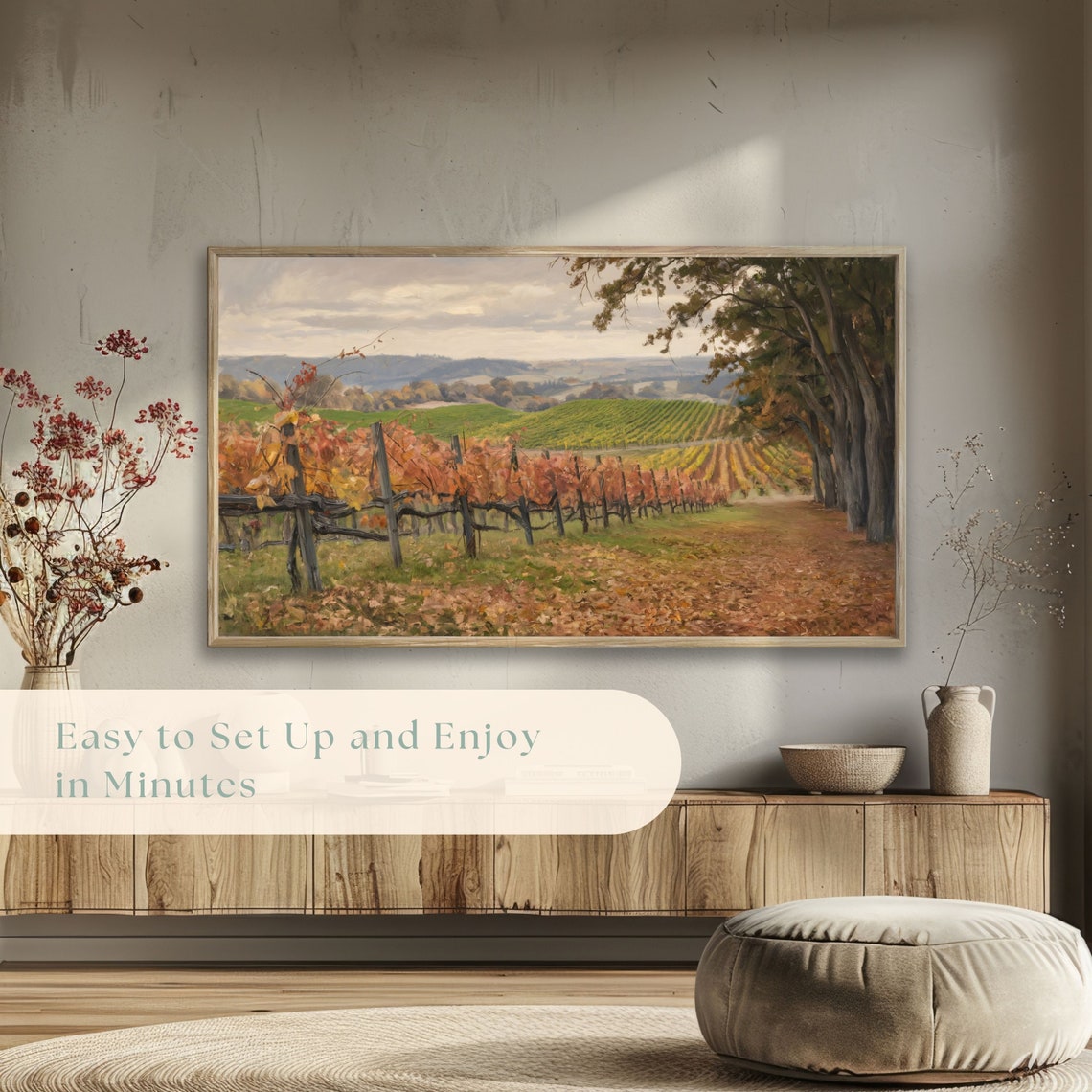 Autumn Vineyard Rows Golden Rolling Hills Rustic Landscape Poster - Image 5
