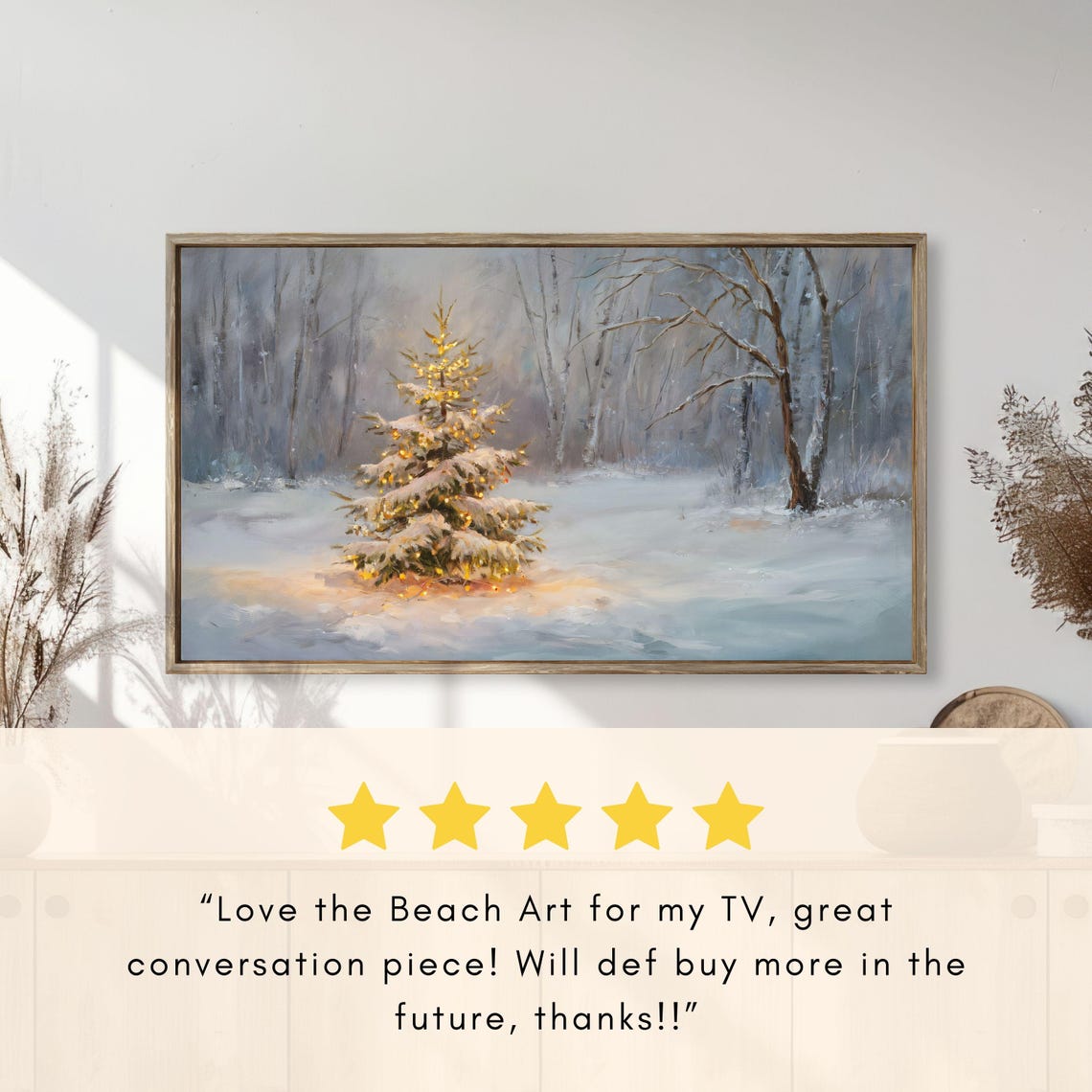 Glowing Christmas Tree Snowy Woods Winter Night Magical Scene Poster - Image 2
