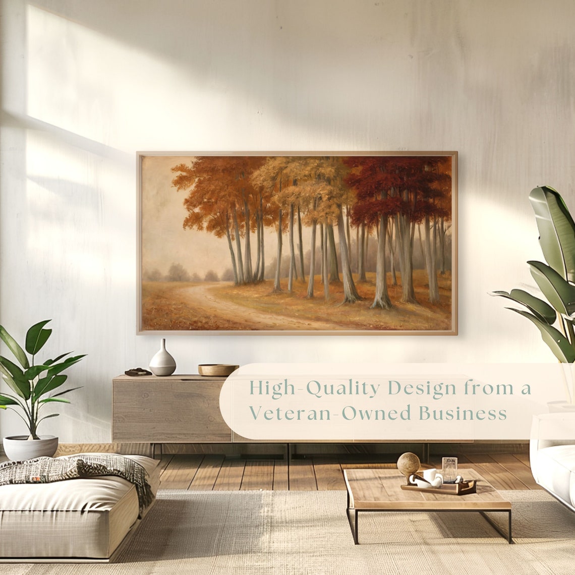 Vintage Autumn Forest with Tall Trees and Winding Dirt Path Poster - Image 4
