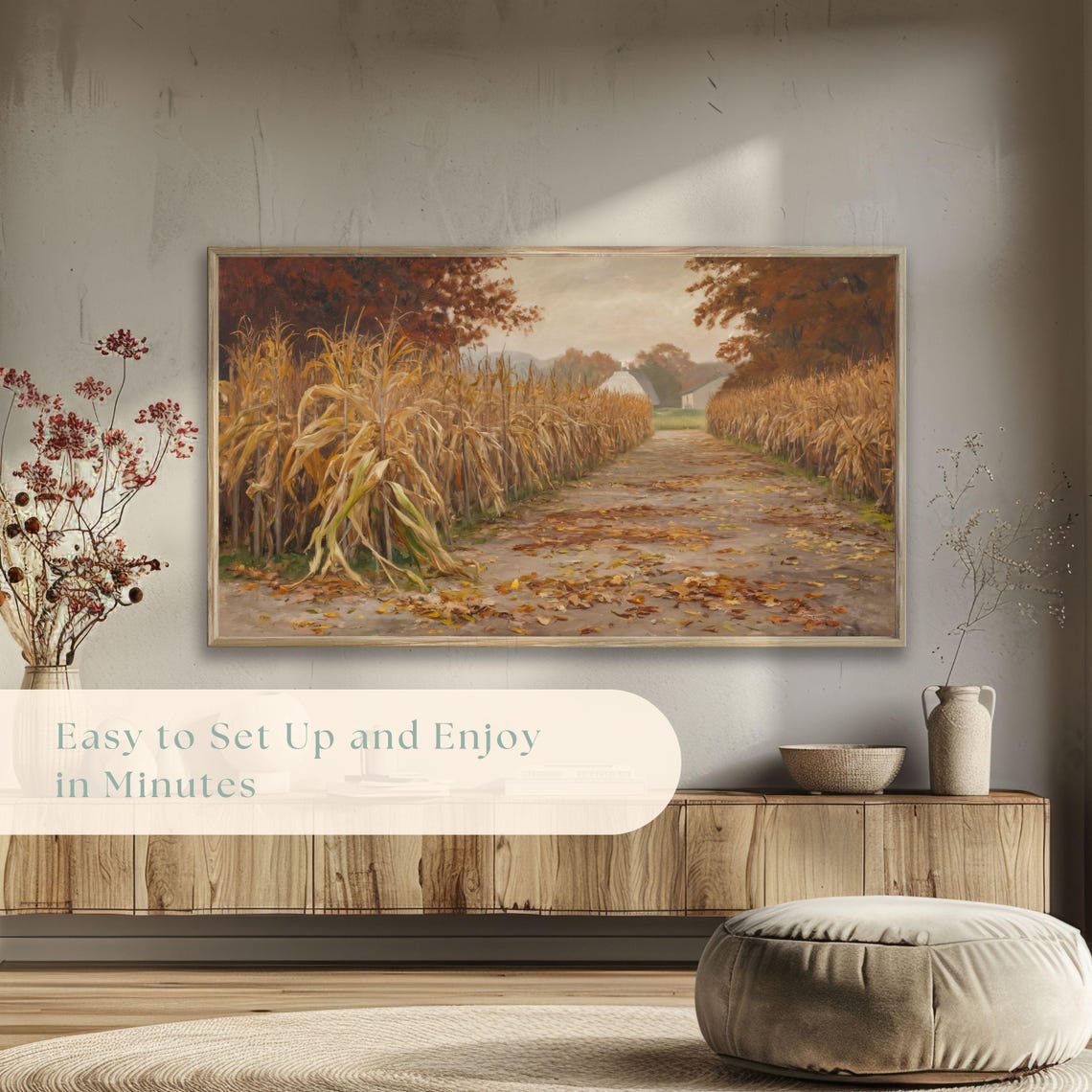 Corn Stalks Lining Rural Path to Farmhouse Autumn Harvest Poster - Image 5