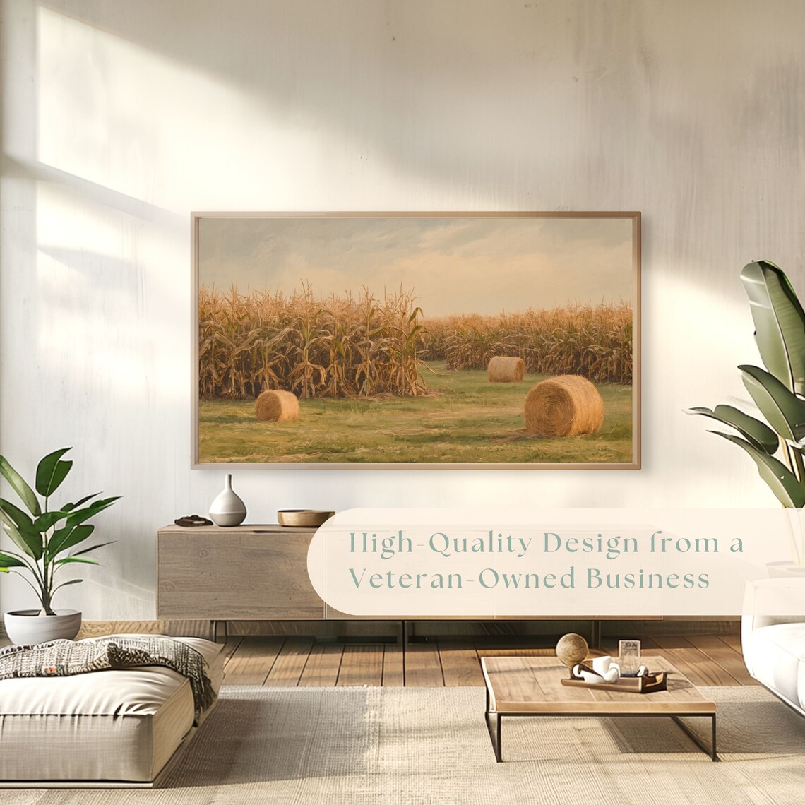 Golden Cornfield with Hay Bales Autumn Harvest Farm Landscape Poster - Image 4
