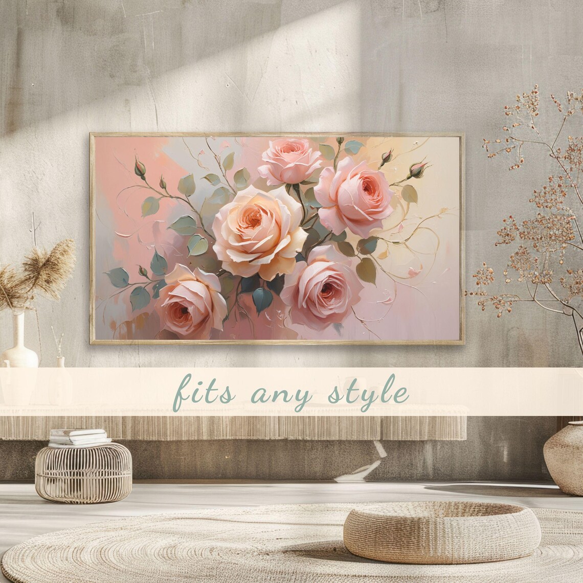 Blush Pink Roses on Soft Pastel Background Elegant Floral Poster - Image 3
