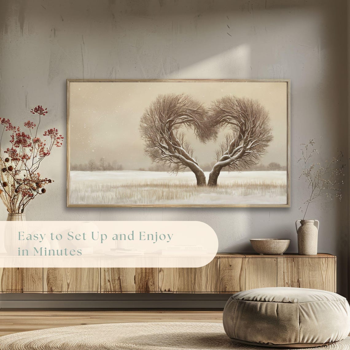 Heart Shaped Bare Tree Snowy Field Romantic Winter Landscape Poster - Image 5