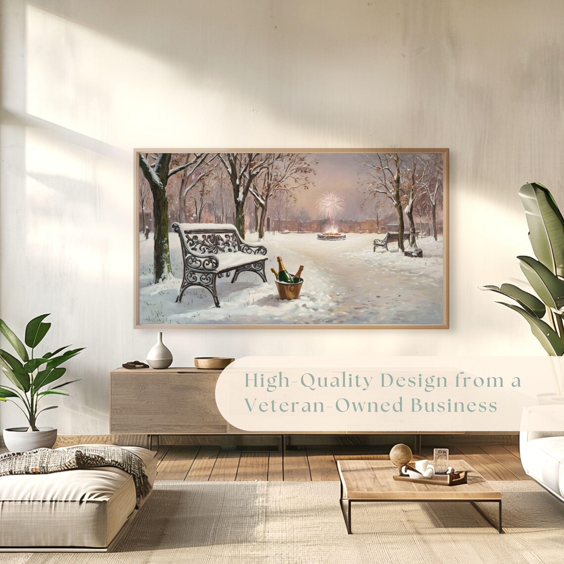 Snowy Park Champagne Bucket Fireworks Winter Celebration Poster - Image 4