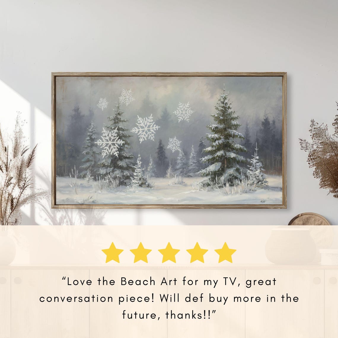 Snowy Pine Forest With Giant Snowflakes Misty Mountains Winter Poster - Image 2