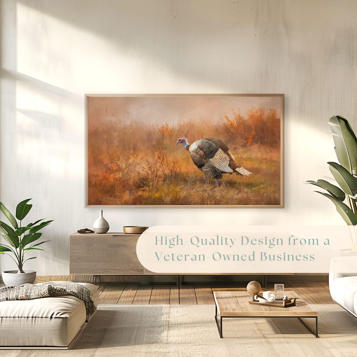 Wild Turkey Walking Through Misty Autumn Grass Field Scene Poster - Image 4