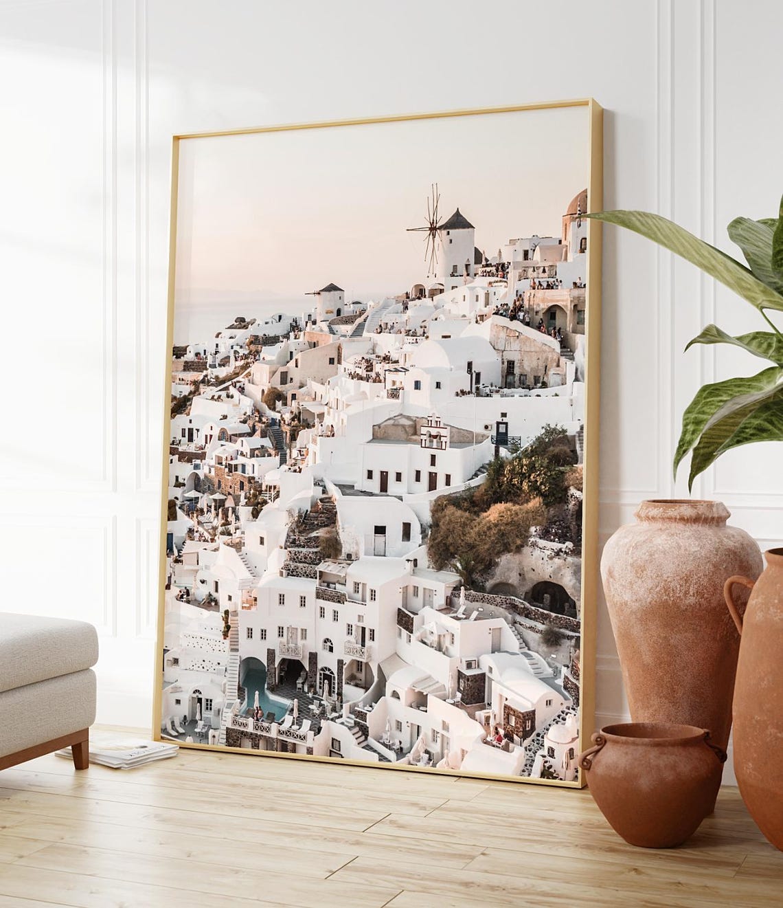 Santorini Greece Oia Windmill Whitewashed Village Photography Poster