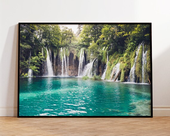 Plitvice Lakes Croatia Cascading Waterfall Turquoise Nature Poster