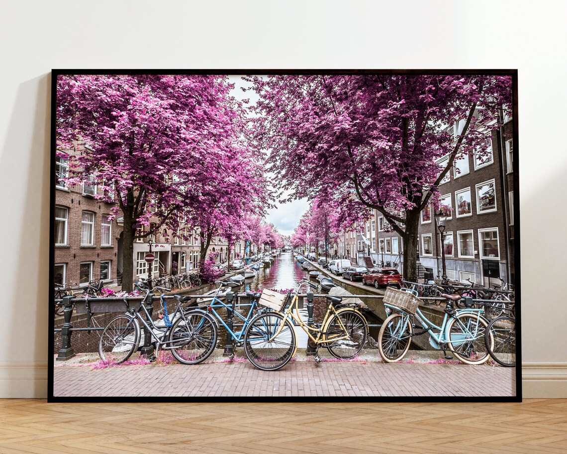 Spring In Amsterdam Travel Poster, Pink Decor