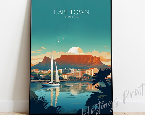Cape Town Table Mountain Sunset Sailboat South Africa Travel Poster