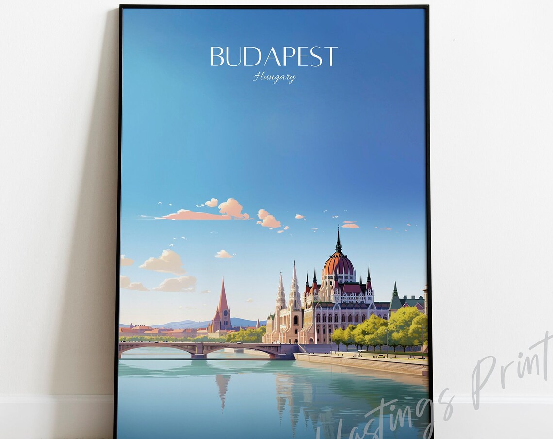 Budapest Hungary Parliament Danube River Vintage Travel Poster