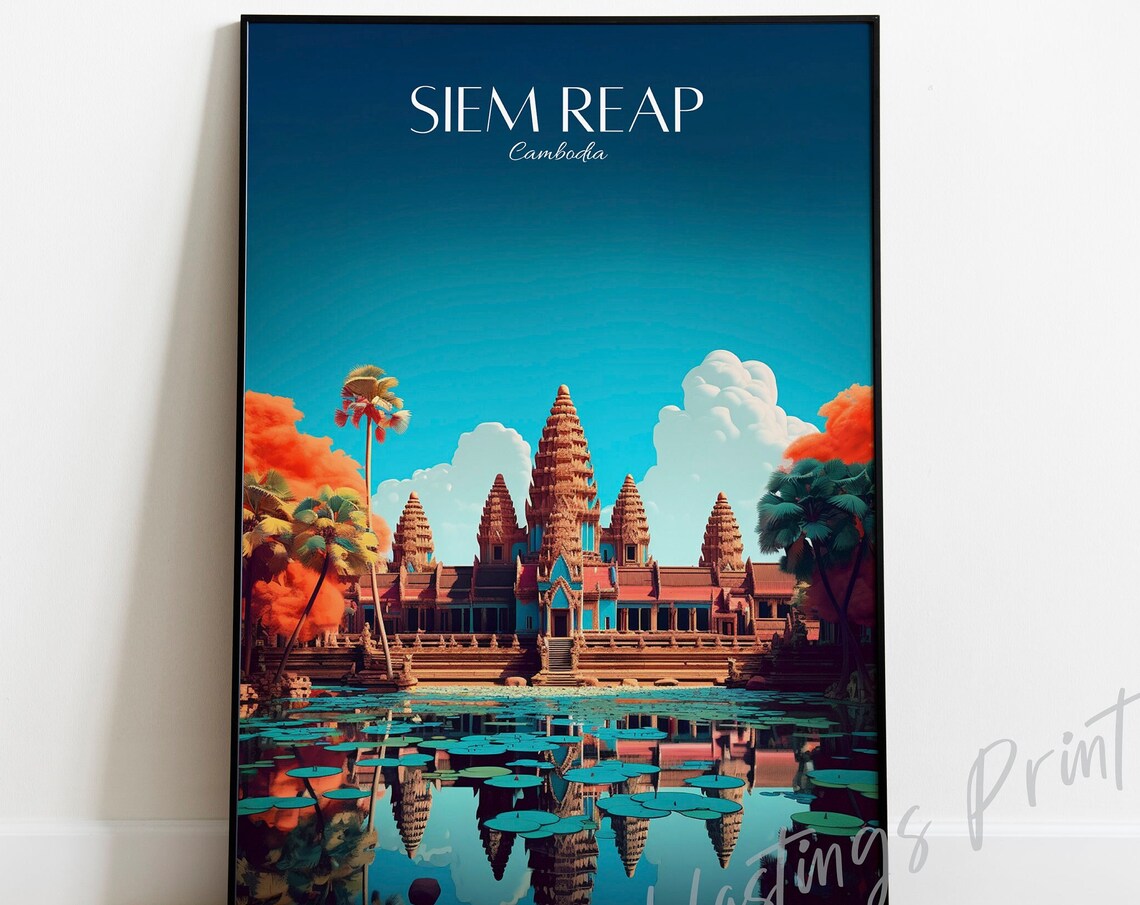 Siem Reap Cambodia Angkor Wat Temple Sunset Travel Art Poster