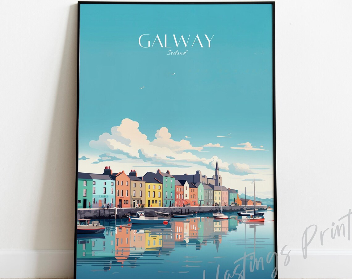 Galway Ireland Travel Poster, Modern Vintage Home Decor
