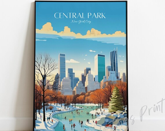Central Park Winter Ice Skating New York City Vintage Poster