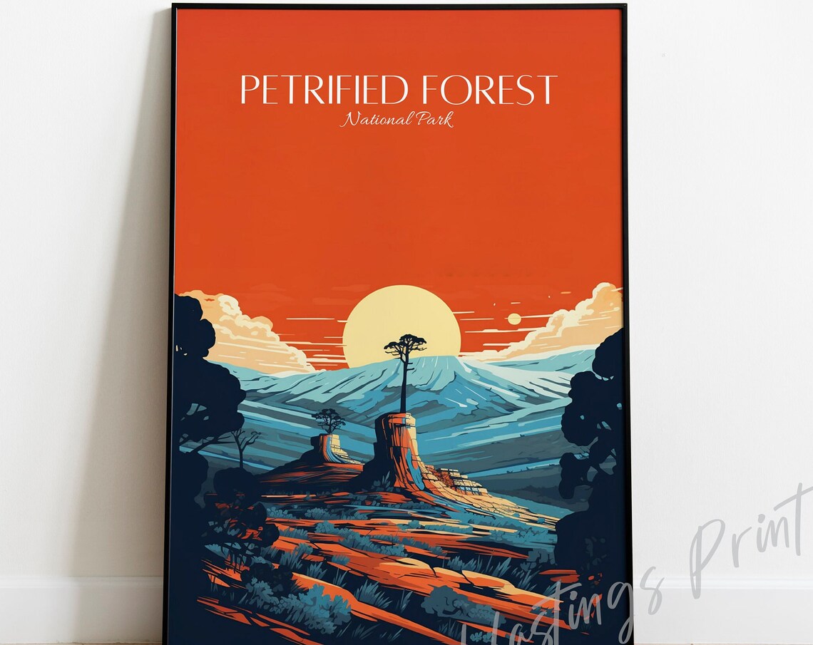 Petrified Forest National Park Sunset Desert Vintage Travel Poster