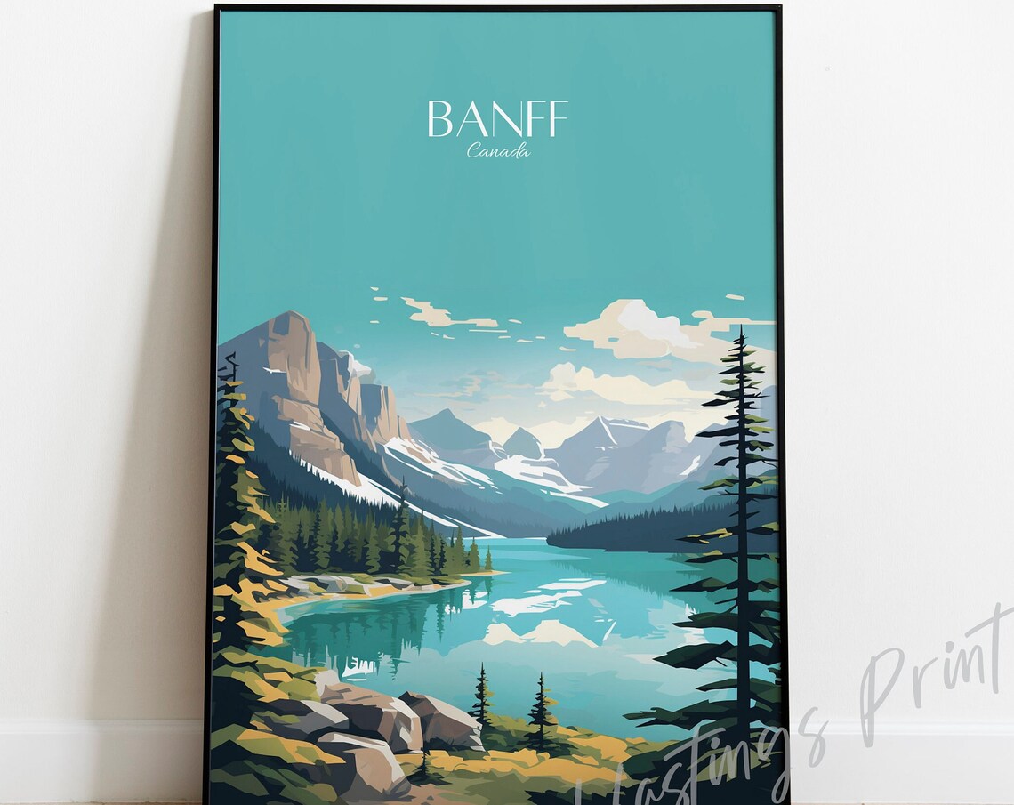 Banff Canada Vintage Style Mountain Lake Travel Poster